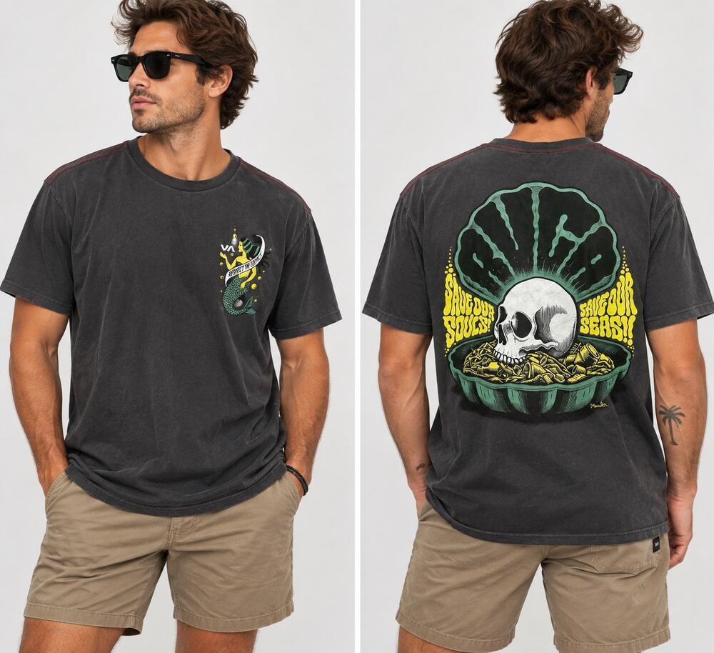 RVCA Martin Ander Special Edition Mermaid Skull Graphic T-Shirt XXL Pigment Dye